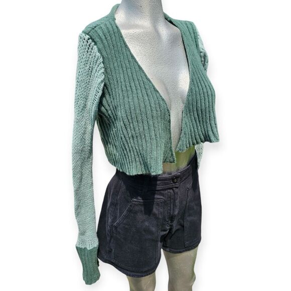 Save the Queen Vintage Y2K 00s Knit Wool Blend Cropped Patchwork Cardigan - Picture 1 of 11